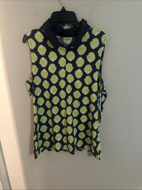Tommy Bahama Navy Sleeveless Polo Tank with Lime Medallion Print